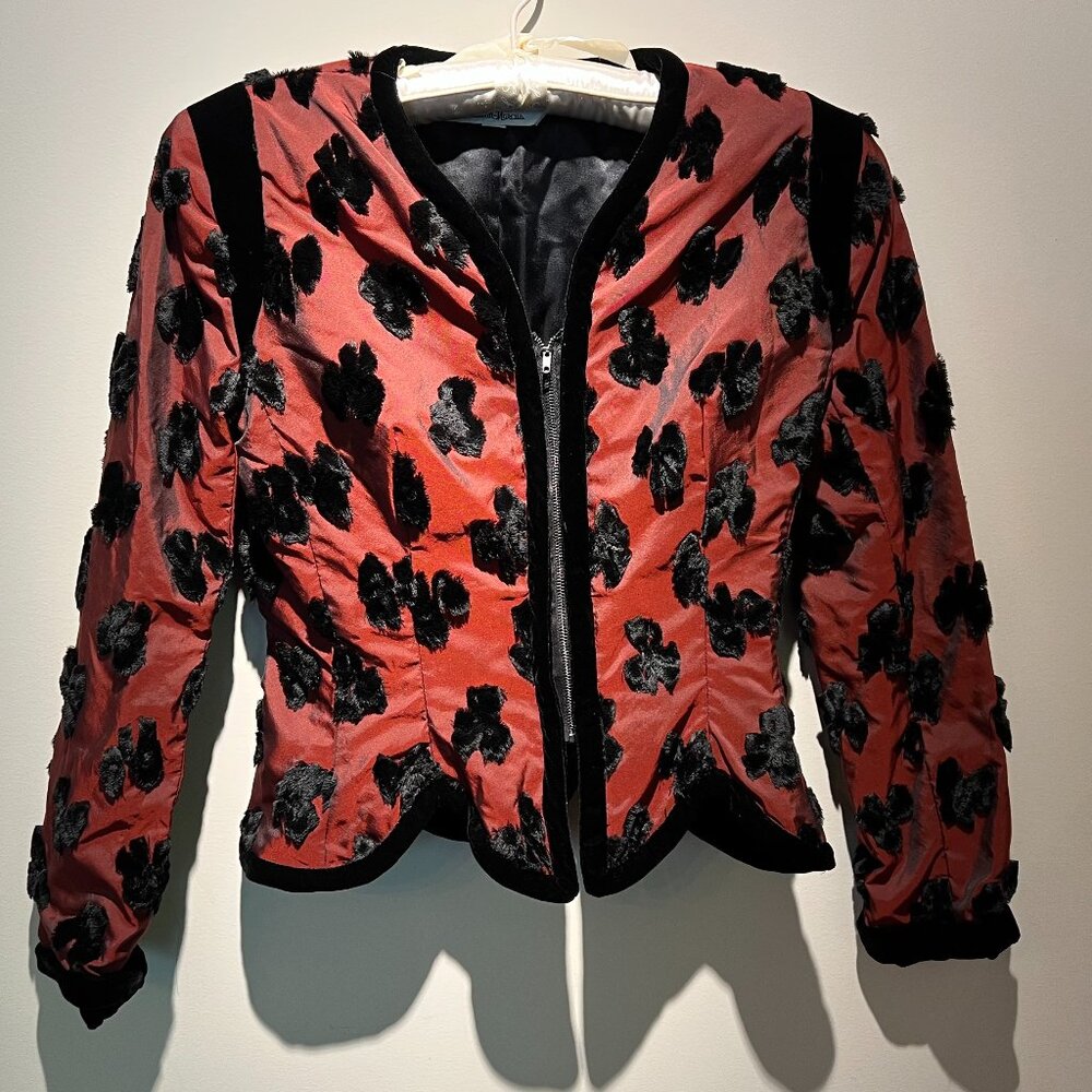 Victor Costa Bolero Blazer Velvet Trim & Pattern/Design Used; Great